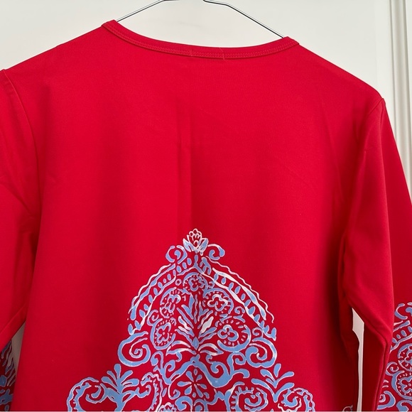 J. McLaughlin Catalina Cloth Blue Red Floral Damask Print Top Small 3/4 Sleeve - Picture 3 of 11